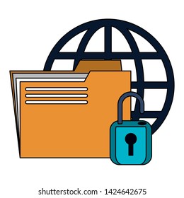 business folder securityppadlock and globeal sphere symbols vector illustration graphic design