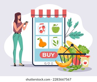 Business food technology online phone market farmer abstract concept. Vector graphic design illustration