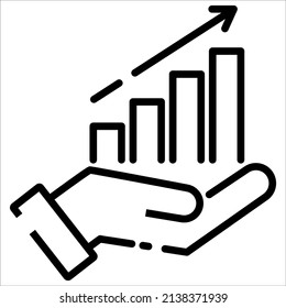 Business forecast economic icon with growth income and profit graph. Outline stroke icon vector illustration.