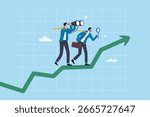Business forecast, prediction or analysis, vision to see new opportunity, examine or inspect future ahead, search or discover opportunity, businessman look through binoculars to forecast future.
