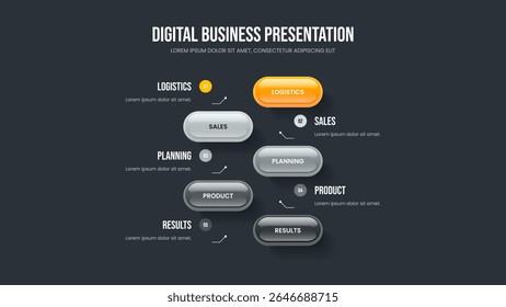 Business Forecast Presentation Design Vector Illustration. Digital Overview Five Step Diagram Frame Layout. Professional Proposal 5 Element Infographic Slide Template.