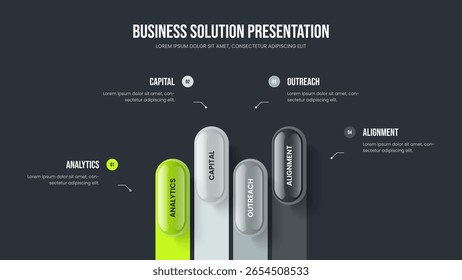Business Forecast Slide Design Vector Illustration. Investor Introduction 4 Element Infographic Presentation Template. Sales Report Four Step Diagram Frame Layout.