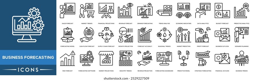 Ícone Previsão de negócios. Previsão de Vendas, Tendências de Mercado, Projeções Financeiras, Previsão de Receita, Previsão de Demanda