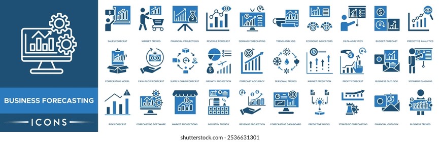 Ícone Previsão de negócios. Previsão de Vendas, Tendências de Mercado, Projeções Financeiras, Previsão de Receita, Previsão de Demanda