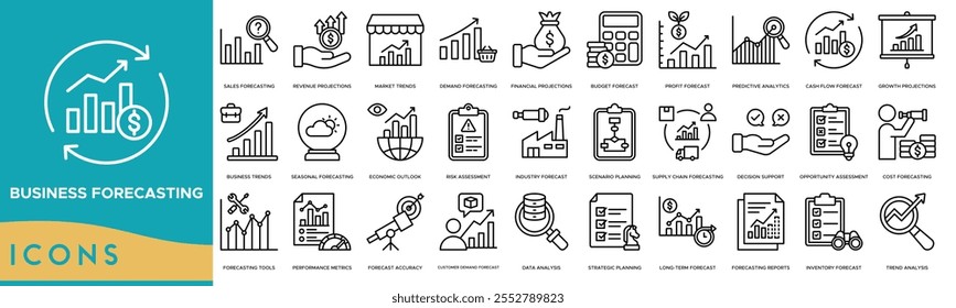 Business forecasting icon. Sales Forecasting, Revenue Projections, Market Trends, Demand Forecasting and Financial Projections