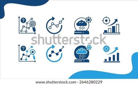 Business Forecasting icon set, with Analysis, Historical, Seasonal, Accuracy.
