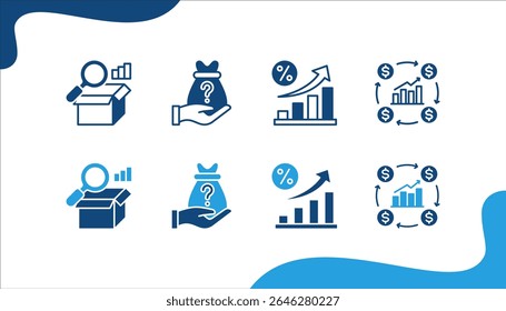 Conjunto de ícones de Previsão de Negócios, com Demanda, Receita, Crescimento do mercado, Ciclo de negócios.