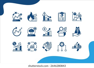 Conjunto de ícones de Previsão de Negócios, com Previsão, Tendência, Dados, Análise, crescimento do mercado, vendas, relatório.