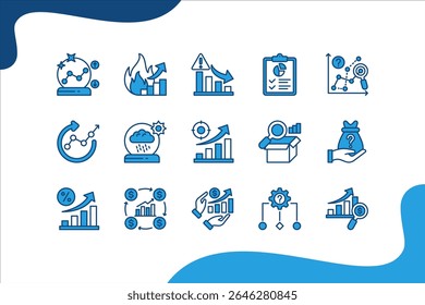 Conjunto de ícones de Previsão de Negócios, com Previsão, Tendência, Dados, Análise, crescimento do mercado, vendas, relatório.