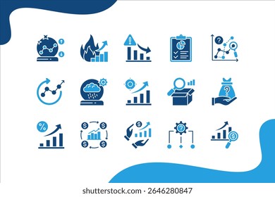 Conjunto de ícones de Previsão de Negócios, com Previsão, Tendência, Dados, Análise, crescimento do mercado, vendas, relatório.
