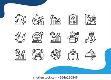 Conjunto de ícones de Previsão de Negócios, com Previsão, Tendência, Dados, Análise, crescimento do mercado, vendas, relatório.
