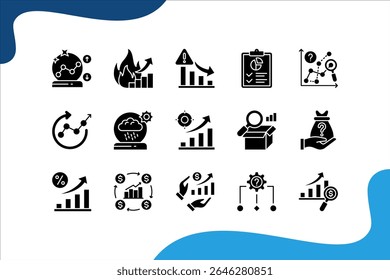 Conjunto de ícones de Previsão de Negócios, com Previsão, Tendência, Dados, Análise, crescimento do mercado, vendas, relatório.