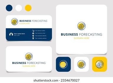 Diseño del logotipo de predicción de negocio con eslogan editable. Libro de promoción de marca y plantilla de tarjeta de visita.