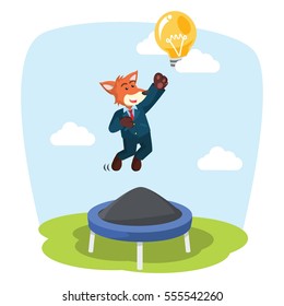 business fox jumping on trampoline
