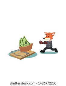 business fox running into trap