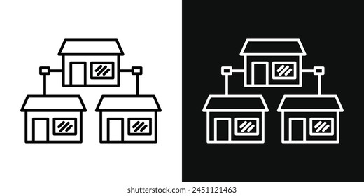 Business Franchise Icon Set Showing Retail Shop Branches and Brand Outlet Designs