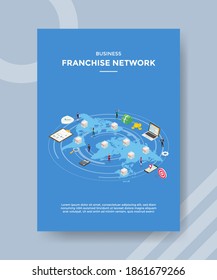 Business-Franchise-Netzwerk-Leute, die um Geld-Laptop-Rechner Smartphone für Template-Flyer und Print-Banner-Cover-Bücher im modernen Flachstil