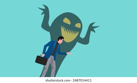 business fraud, deceive or hide the truth, business trap with the lure of success, fraud investment offers, businessmen who offer fake business or investments with the monster shadow