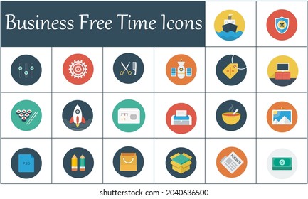 Business free time icon set flat design. Can be used for web and mobile apps.