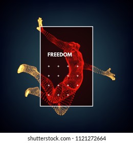 Business, freedom or happiness concept. 3d model of man. Human body model. Vector illustration.