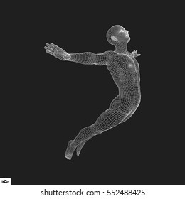 Business, Freedom or Happiness Concept. 3D Model of Man. Human Body Model. Vector Illustration. 
