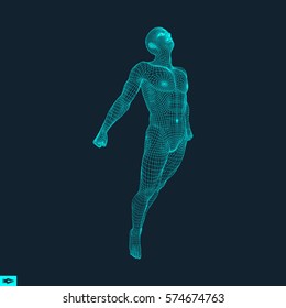 Business, Freedom or Happiness Concept. 3D Model of Man. Human Body Model. Vector Illustration. 