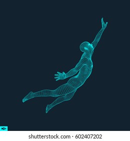 Business, Freedom or Happiness Concept. 3D Model of Man. Human Body Model. Vector Illustration. 