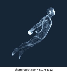 Business, Freedom or Happiness Concept. 3D Model of Man. Human Body Model. Vector Illustration.