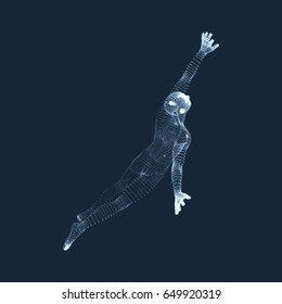 Business, Freedom or Happiness Concept. 3D Model of Man. Human Body Model. Vector Illustration.
