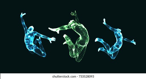 Business, Freedom or Happiness Concept. 3D Model of Man. Human Body Model. Vector Illustration.