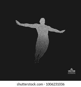 Business, freedom or happiness concept. Dotted silhouette of person. Vector illustration. 