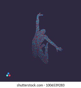 Business, freedom or happiness concept. Dotted silhouette of person. Vector illustration. 