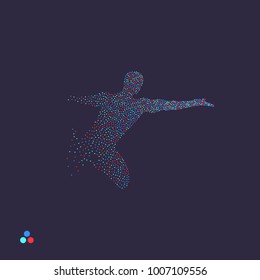 Business, freedom or happiness concept. Dotted silhouette of person. Vector illustration. 
