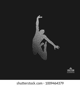 Business, freedom or happiness concept. Dotted silhouette of person. Vector illustration. 