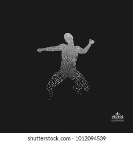 Business, freedom or happiness concept. Dotted silhouette of person. Vector illustration. 