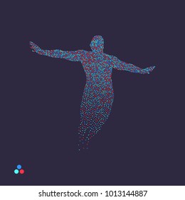 Business, freedom or happiness concept. Dotted silhouette of person. Vector illustration. 