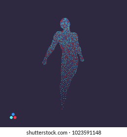 Business, freedom or happiness concept. Dotted silhouette of person. Vector illustration. 