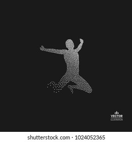 Business, freedom or happiness concept. Dotted silhouette of person. Vector illustration. 