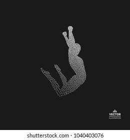 Business, freedom or happiness concept. Dotted silhouette of person. Vector illustration. 