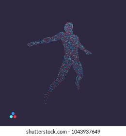 Business, freedom or happiness concept. Dotted silhouette of person. Vector illustration. 