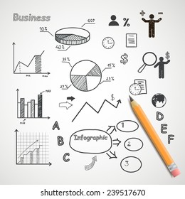 Business and freelance hand drawn infographic elements with orange pencil