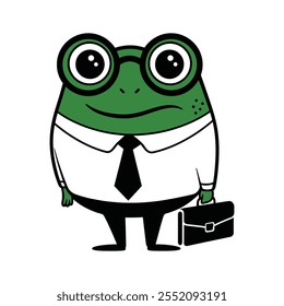 Business Frog Character with Glasses and Briefcase Illustration