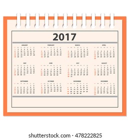 Business full calendar for desk on 2017 year. There are all of the 12 month. Week starts on Sunday. eps 10