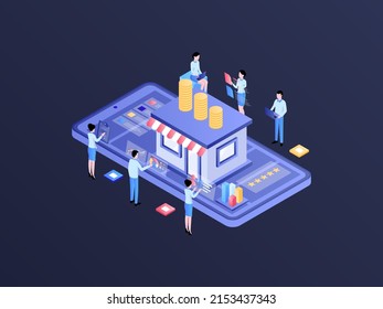 Business Funding Isometric Illustration Dark Gradient. Suitable for Mobile App, Website, Banner, Diagrams, Infographics, and Other Graphic Assets.