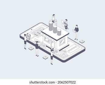 Business Funding Isometric Illustration Lineal Grey. Suitable for Mobile App, Website, Banner, Diagrams, Infographics, and Other Graphic Assets.