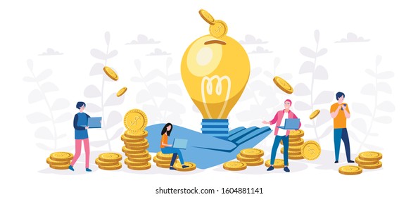 Business funding, light bubble, golden coin, money investing for idea, Vector illustration for web banner, infographics, mobile. 
 sponsoring metaphors 