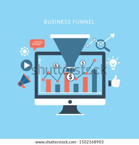 Business funnel conversion marketing digital sales funnel flat vector with marketing icons