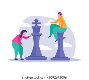Business gamification flat composition with doodle people reaching goals and getting reward with conceptual icons vector illustration