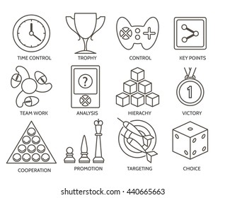 Business gamification icons. Fun competition game signs. Vector illustration