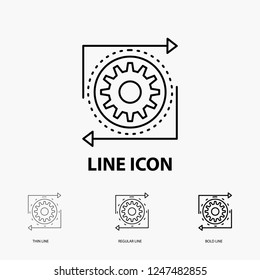 Business, gear, management, operation, process Icon in Thin, Regular and Bold Line Style. Vector illustration